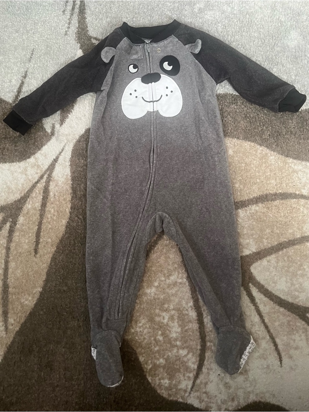 Baby Boy Cozy Gray Puppy Print Footed One-Piece for Kids, 12m